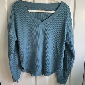 Madewell Waffle V-Neck Sweater in Dusty Teal
